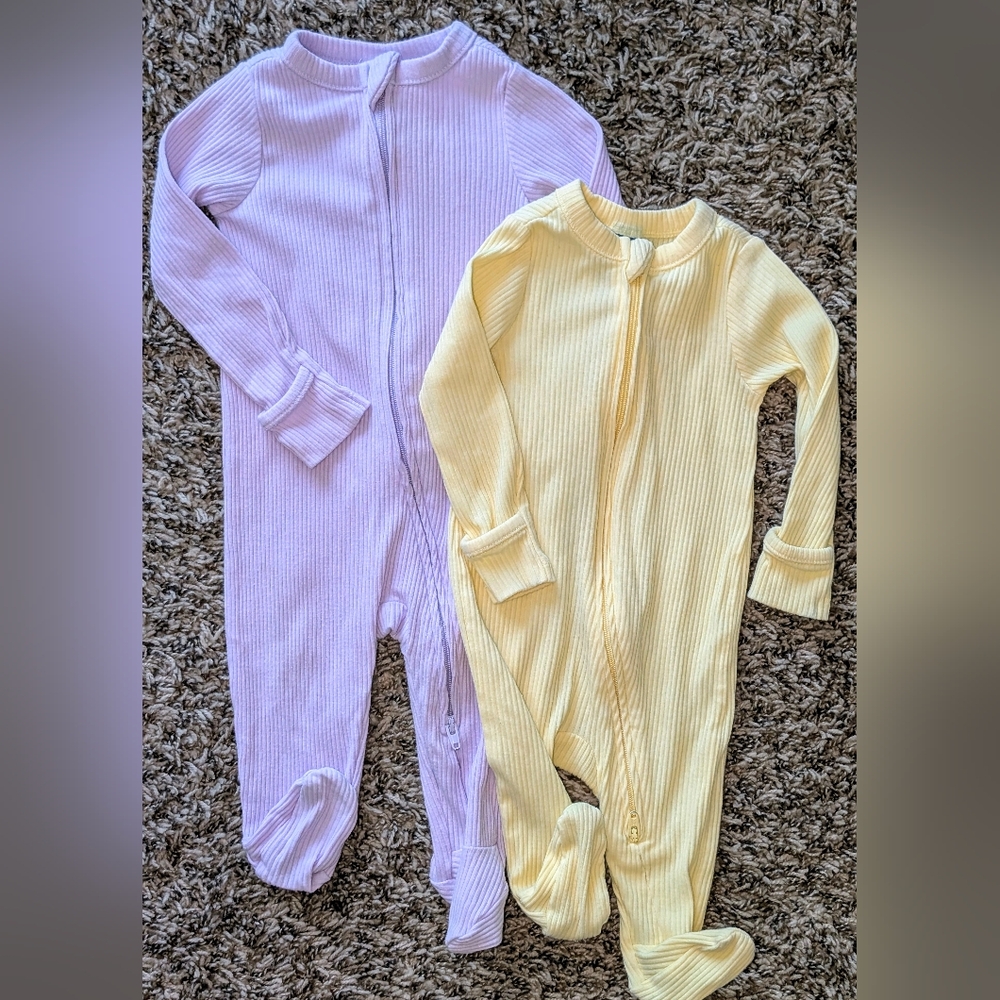 Old Navy Yellow(0-3) Purple(3-6) Ribbed Sleep & Play Zippers
